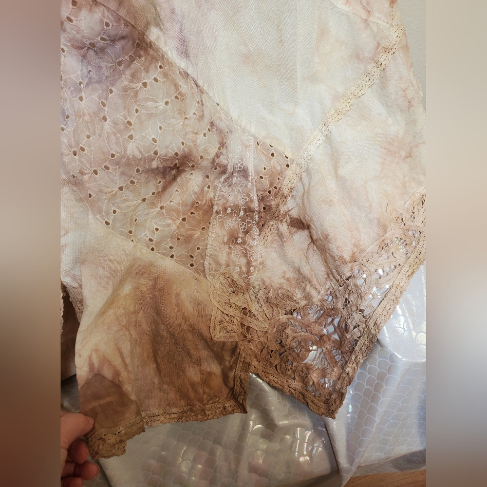 Tea Dyed Process On Vintage Coldwater Creek Linen And Lace Dress W24 - Picture 5 of 11